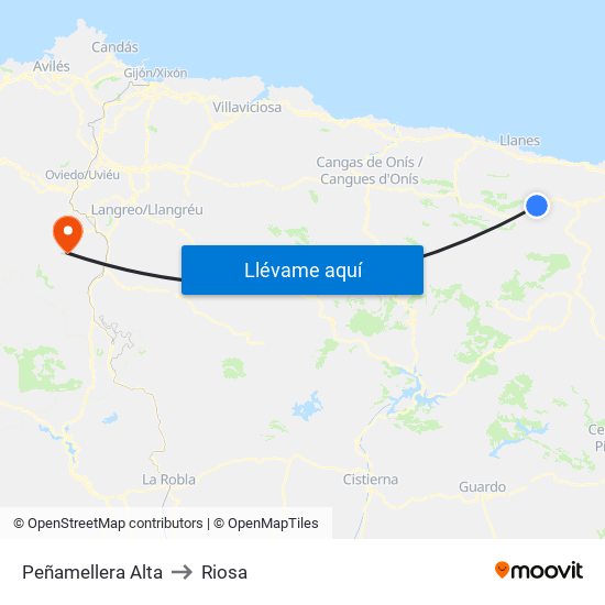 Peñamellera Alta to Riosa map