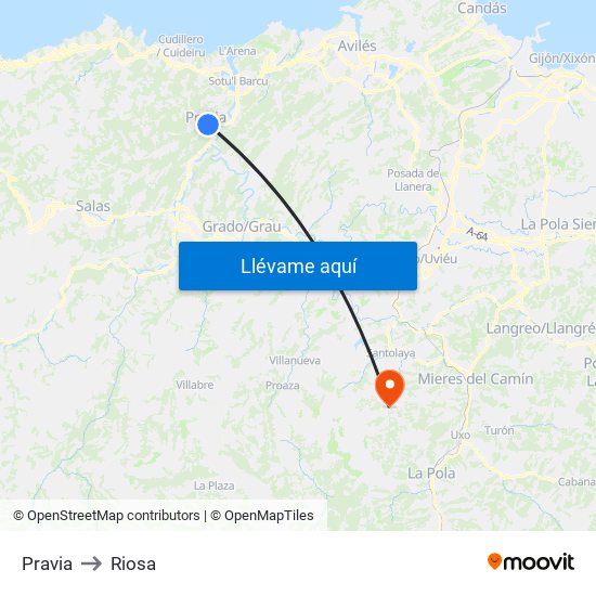 Pravia to Riosa map