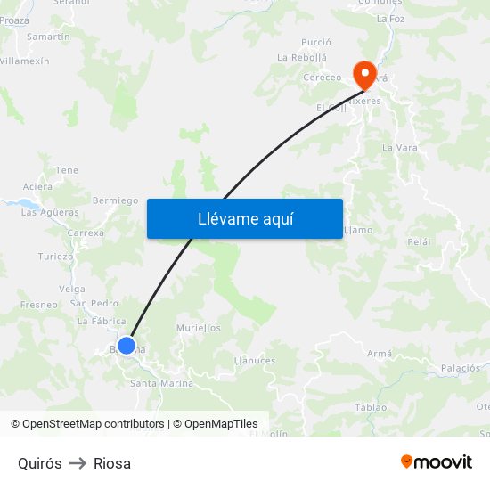 Quirós to Riosa map