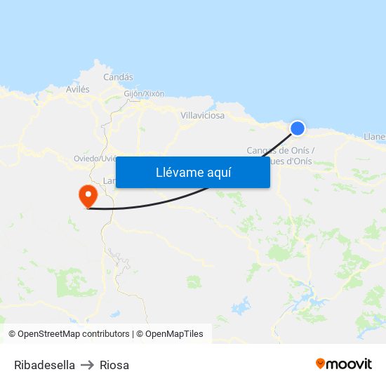 Ribadesella to Riosa map