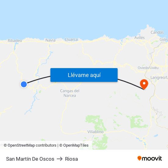 San Martín De Oscos to Riosa map