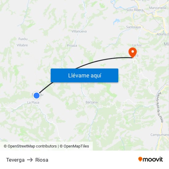 Teverga to Riosa map