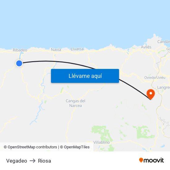 Vegadeo to Riosa map