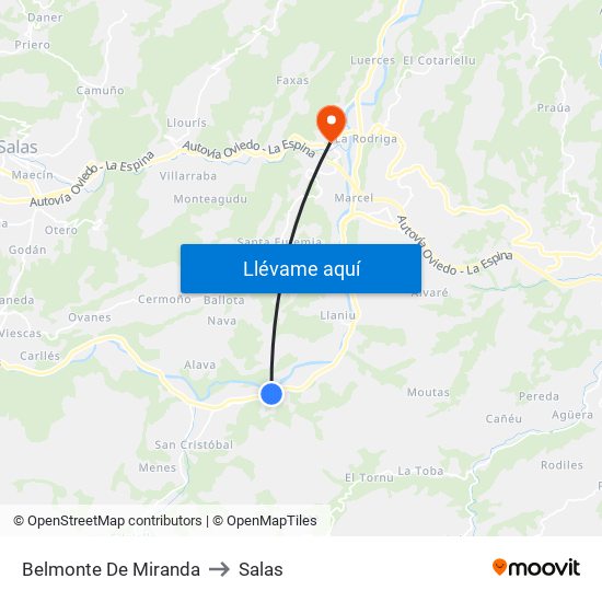 Belmonte De Miranda to Salas map