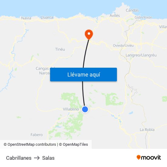 Cabrillanes to Salas map