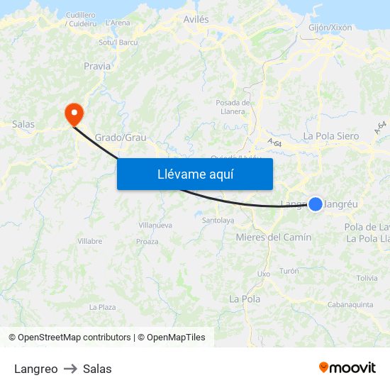 Langreo to Salas map