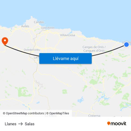 Llanes to Salas map
