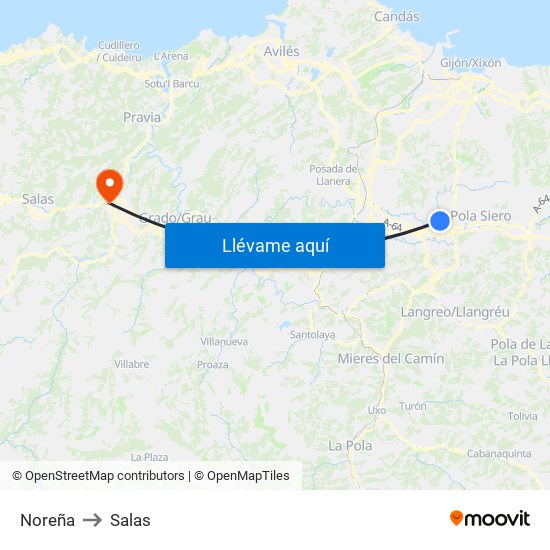 Noreña to Salas map