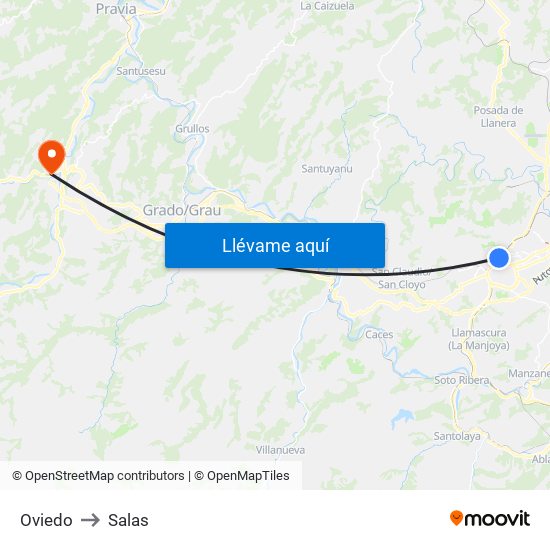 Oviedo to Salas map