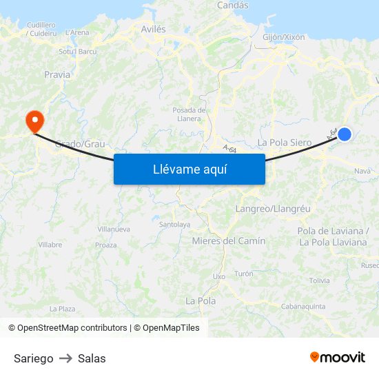 Sariego to Salas map