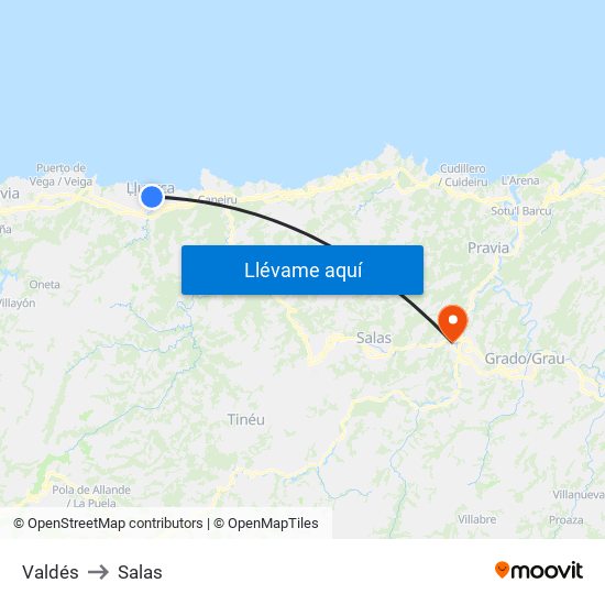 Valdés to Salas map