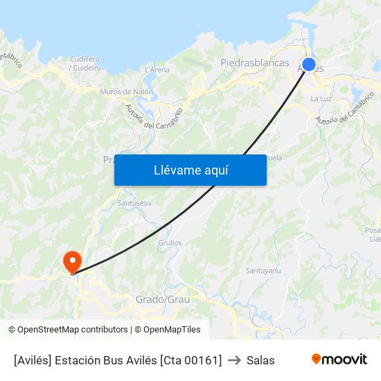 [Avilés]  Estación Bus Avilés [Cta 00161] to Salas map