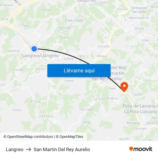 Langreo to San Martín Del Rey Aurelio map