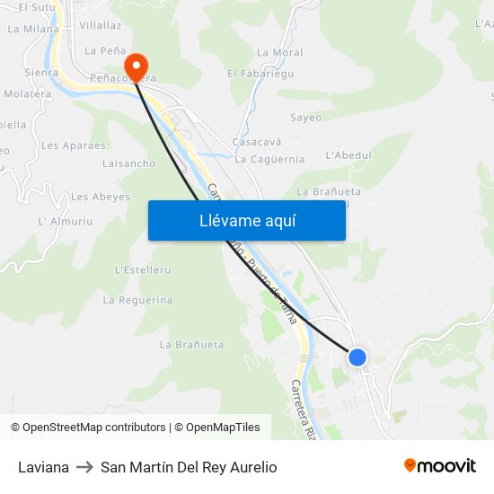 Laviana to San Martín Del Rey Aurelio map