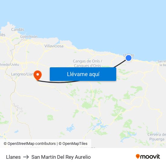 Llanes to San Martín Del Rey Aurelio map
