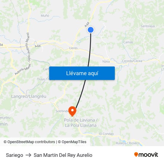 Sariego to San Martín Del Rey Aurelio map
