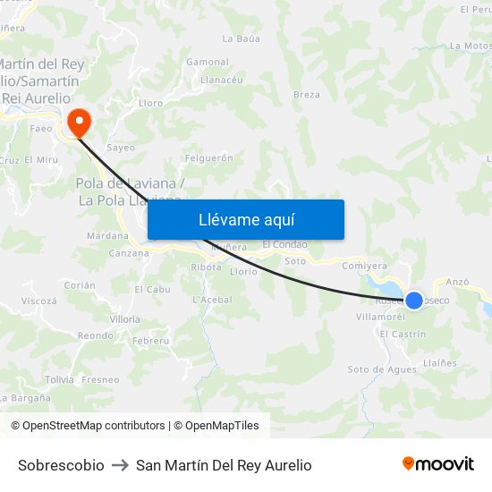 Sobrescobio to San Martín Del Rey Aurelio map
