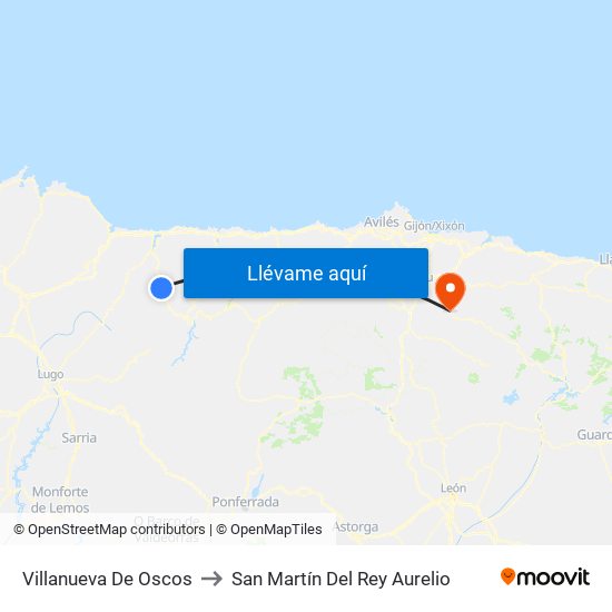 Villanueva De Oscos to San Martín Del Rey Aurelio map