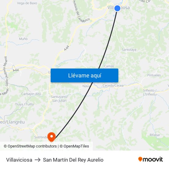 Villaviciosa to San Martín Del Rey Aurelio map