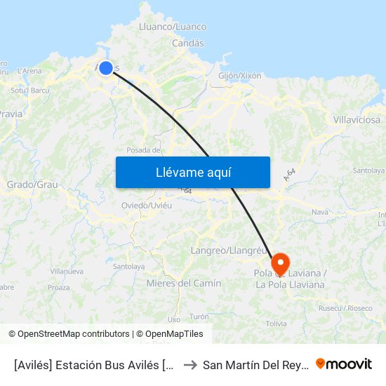 [Avilés]  Estación Bus Avilés [Cta 00161] to San Martín Del Rey Aurelio map