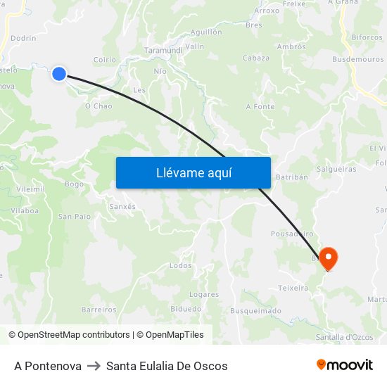 A Pontenova to Santa Eulalia De Oscos map
