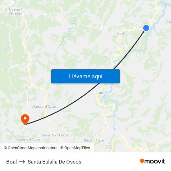 Boal to Santa Eulalia De Oscos map