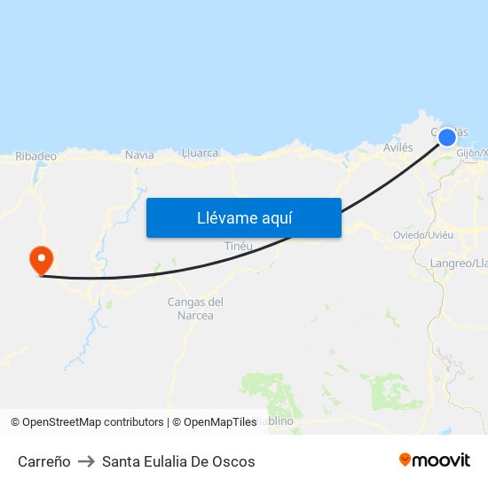 Carreño to Santa Eulalia De Oscos map