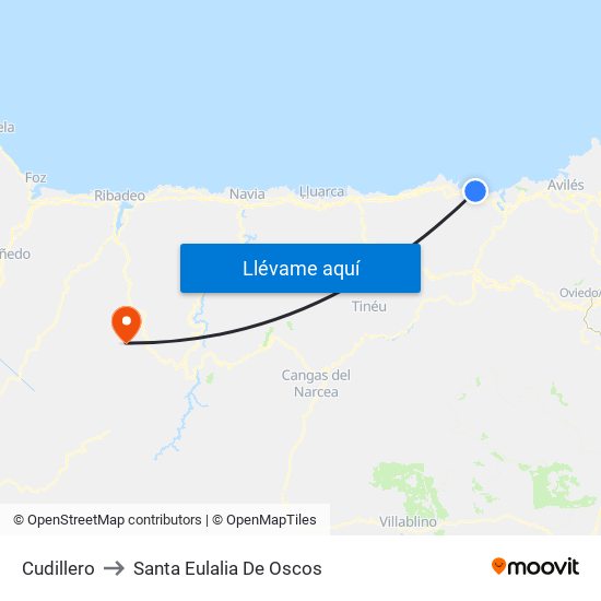 Cudillero to Santa Eulalia De Oscos map