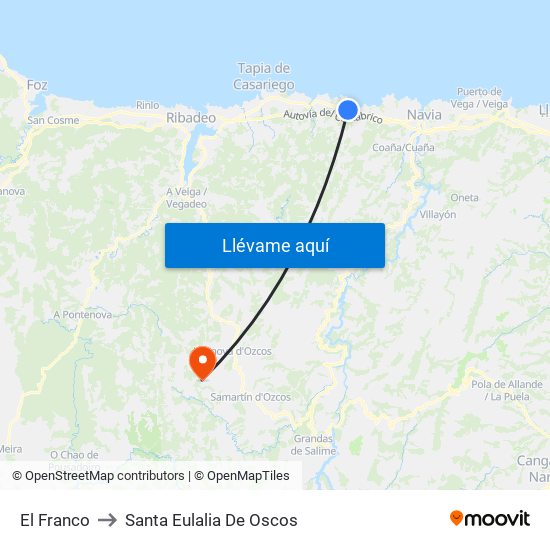 El Franco to Santa Eulalia De Oscos map
