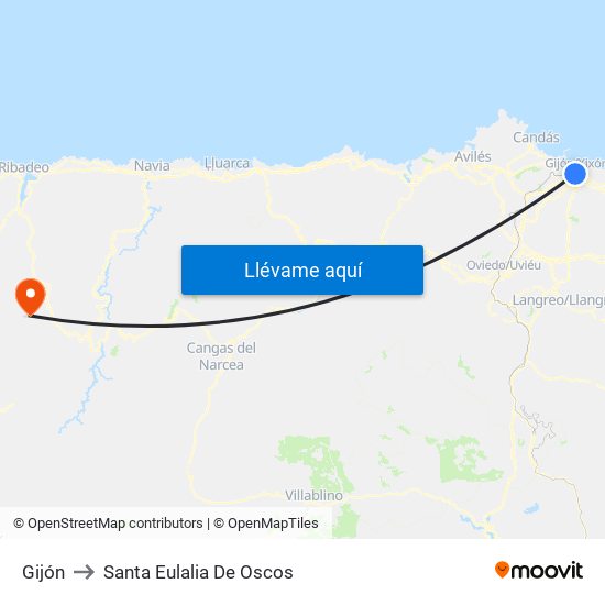 Gijón to Santa Eulalia De Oscos map