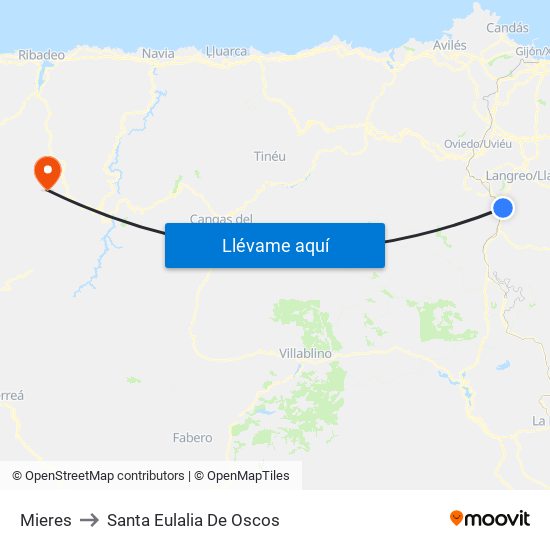 Mieres to Santa Eulalia De Oscos map