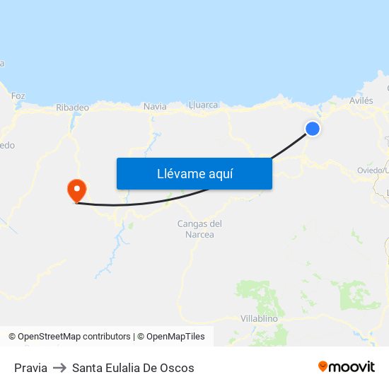 Pravia to Santa Eulalia De Oscos map