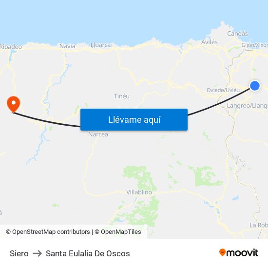 Siero to Santa Eulalia De Oscos map