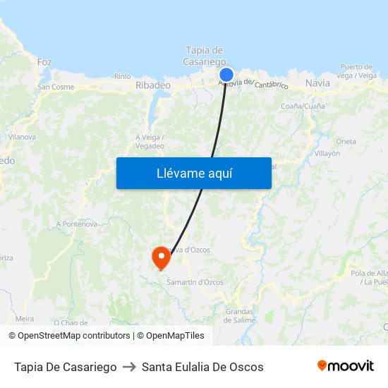 Tapia De Casariego to Santa Eulalia De Oscos map