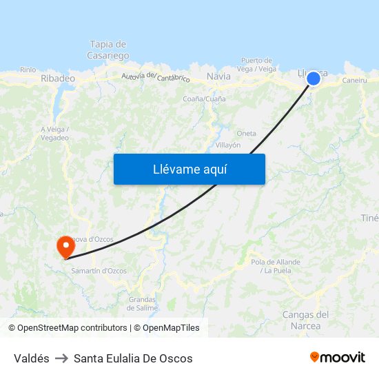 Valdés to Santa Eulalia De Oscos map