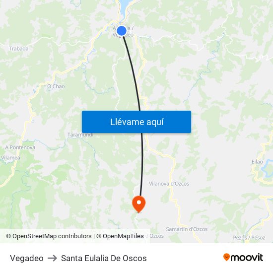 Vegadeo to Santa Eulalia De Oscos map