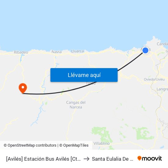 [Avilés]  Estación Bus Avilés [Cta 00161] to Santa Eulalia De Oscos map
