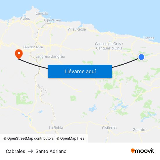 Cabrales to Santo Adriano map