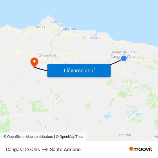Cangas De Onís to Santo Adriano map