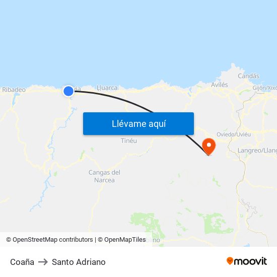 Coaña to Santo Adriano map