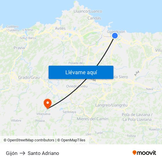 Gijón to Santo Adriano map