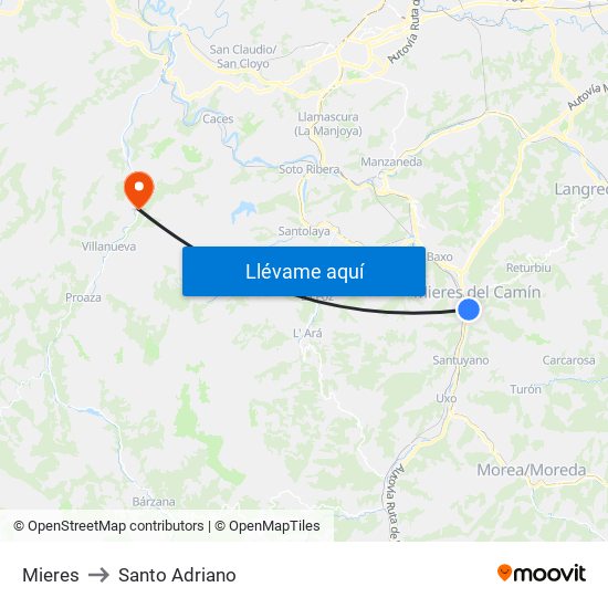 Mieres to Santo Adriano map