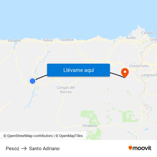 Pesoz to Santo Adriano map