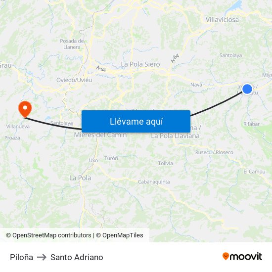 Piloña to Santo Adriano map