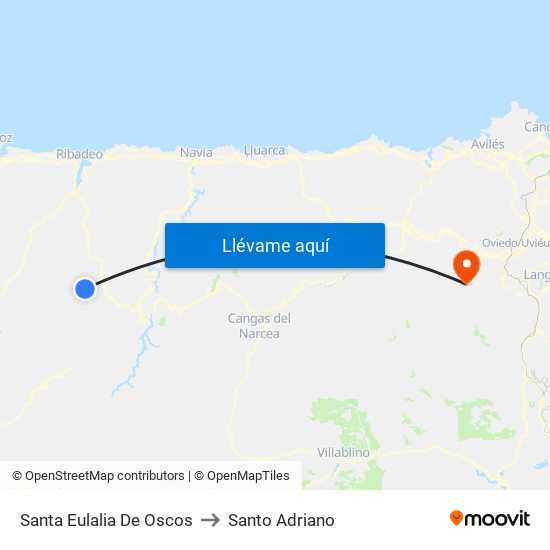 Santa Eulalia De Oscos to Santo Adriano map