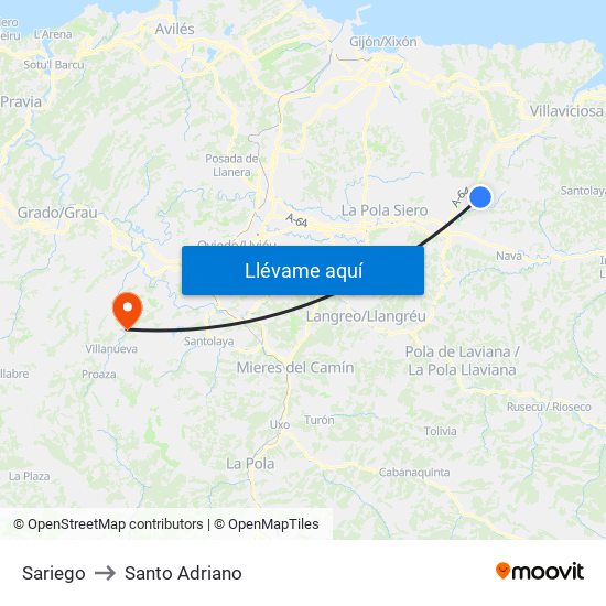 Sariego to Santo Adriano map