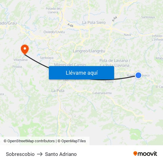 Sobrescobio to Santo Adriano map