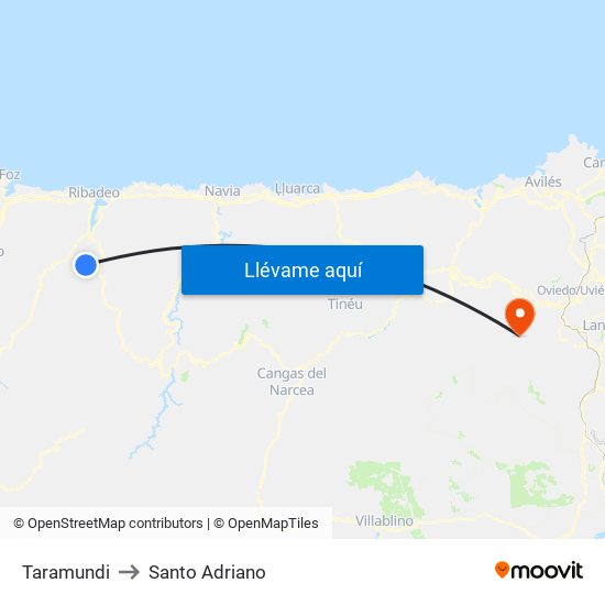 Taramundi to Santo Adriano map