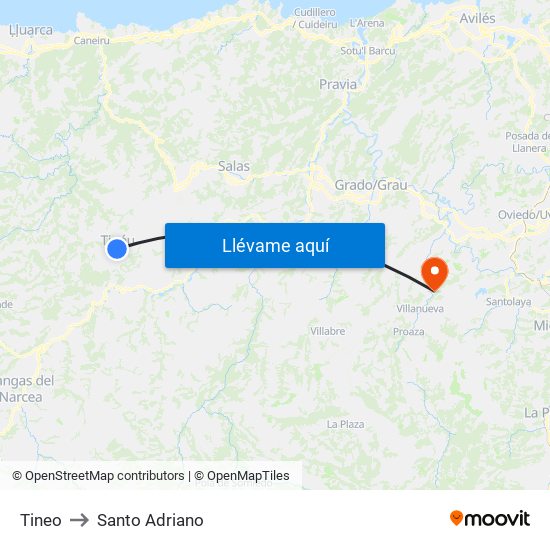 Tineo to Santo Adriano map