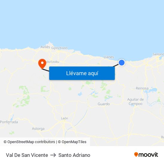 Val De San Vicente to Santo Adriano map